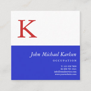 Red White Blue Modern Monogram Square Business Card