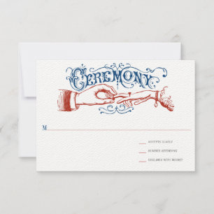 Red White Blue Modern Vintage Typography RSVP Card