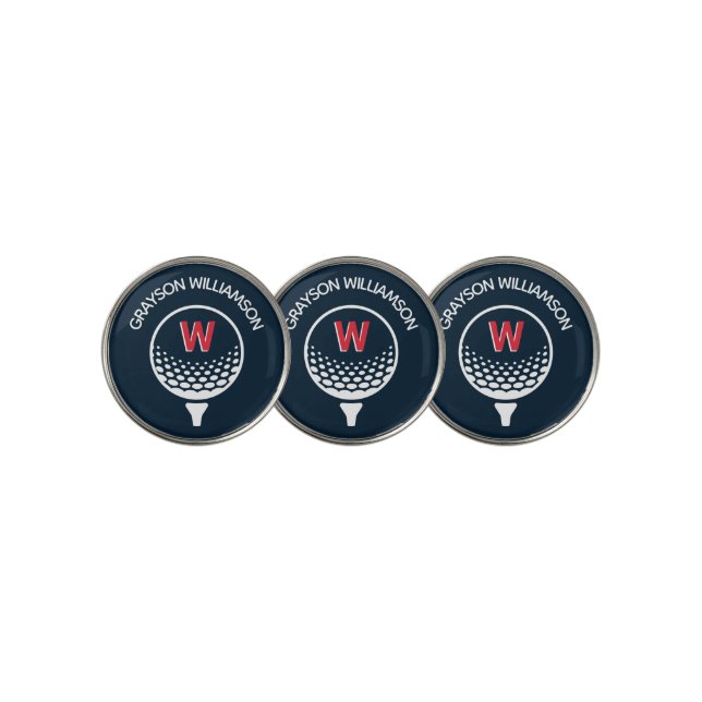 Red White & Blue Monogram Golf Ball Marker (3 Up)