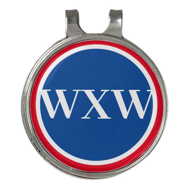 Red White Blue Monogram Golf Marker Hat Clip (Front)