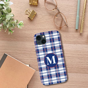 Red, White & Blue Monogram Plaid iPhone 13 Case