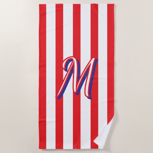 Red White Blue Monogram Red White Stripes 1 Beach Towel