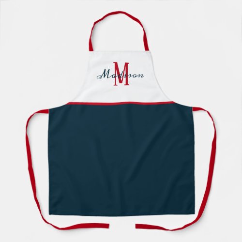 Red White Blue Monogram Script Personalized Apron