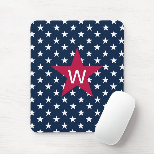 Red White Blue Monogram Star Mousepad (With Mouse)