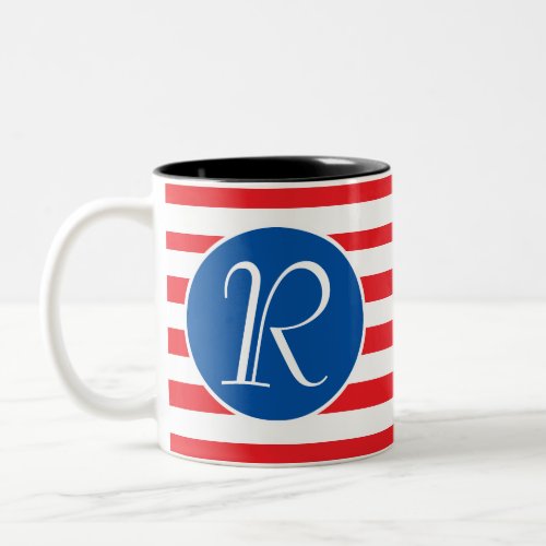 Red White  Blue Monogram Two_Tone Coffee Mug