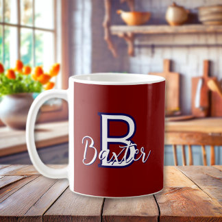 Red White & Blue Name and Monogram Personalized Coffee Mug