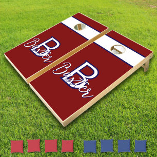Red White & Blue Name and Monogram Personalized Cornhole Set