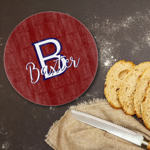 Red White & Blue Name and Monogram Personalized Cutting Board