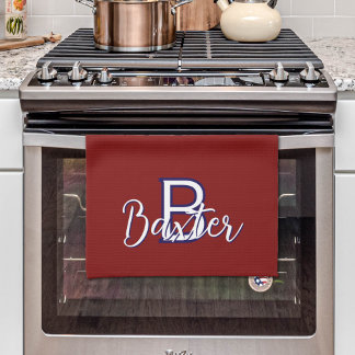 Red White & Blue Name and Monogram Personalized Kitchen Towel