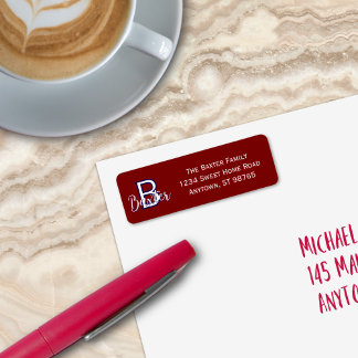 Red White & Blue Name and Monogram Personalized Label