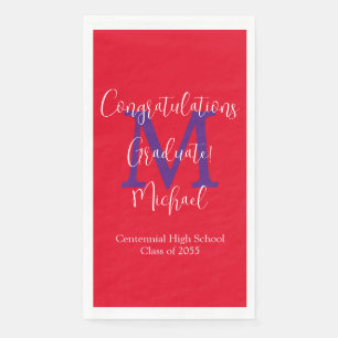Red White Blue Name Monogram Graduation Paper Guest Towels