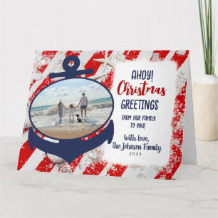 Red, White, & Blue Nautical Anchor Ahoy Christmas Card