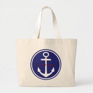Red White Blue Nautical Anchor Personalized Large Tote Bag