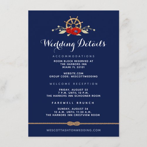 Red White  Blue Nautical Anemone Wedding Details Enclosure Card