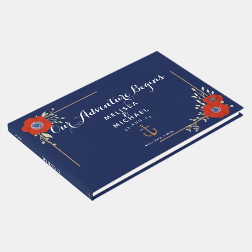 Red White  Blue Nautical Anemones Wedding Guest Book