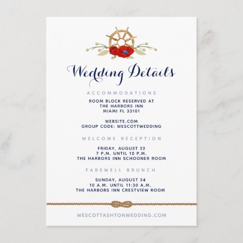 Red White  Blue Nautical Infinity Wedding Details Enclosure Card