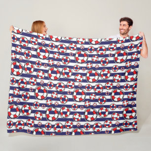 Red White Blue Nautical Lifebuoy Lifebelts Pattern Fleece Blanket