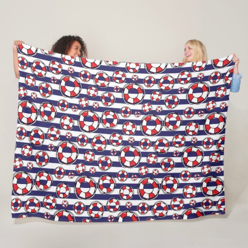 Red White Blue Nautical Lifebuoy Lifebelts Pattern Fleece Blanket