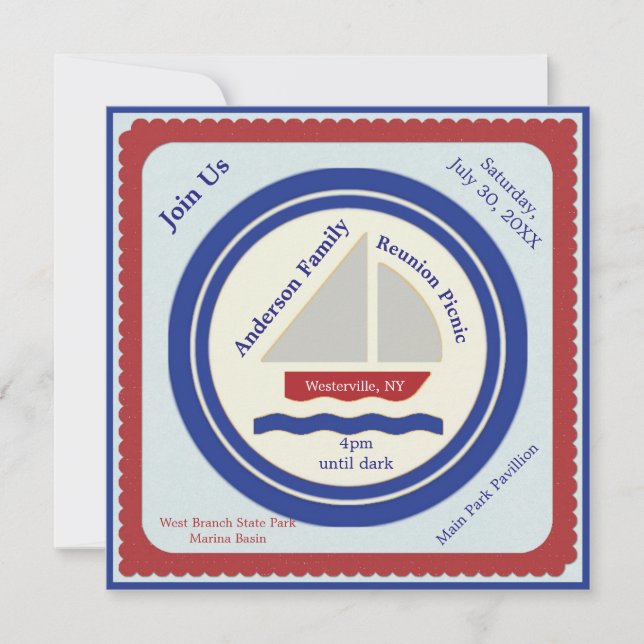 Red, White, Blue Nautical Picnic Invitation (Front)