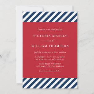 Red White Blue Nautical Stripes Wedding Invitation
