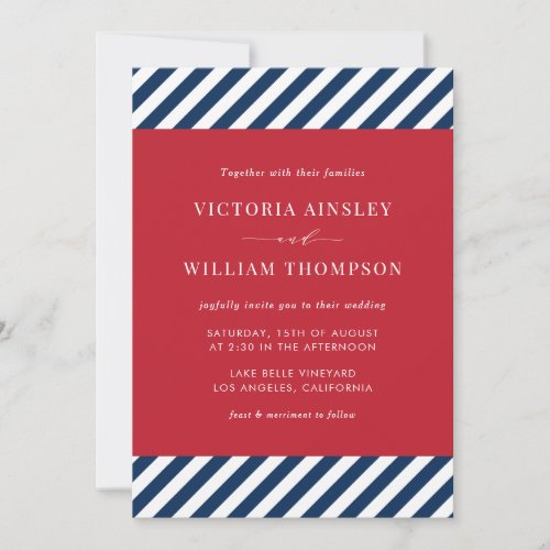 Red White Blue Nautical Stripes Wedding Invitation