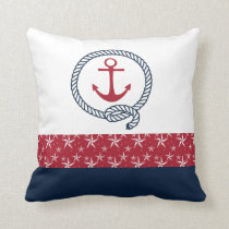 Red White Blue Nautical Throw Pillow with Anchor