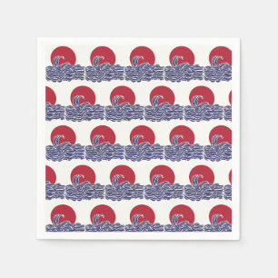 Red, white, & blue ocean sunset & waves napkins