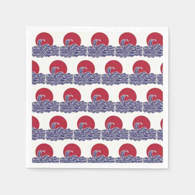 Red, white, & blue ocean sunset & waves napkins (Front)