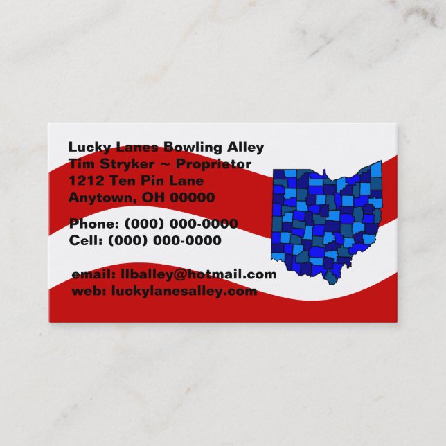 Red White & Blue OH Ohio Map State Business Card (Front)