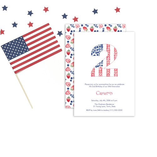 Red White Blue Outdoors Picnic 2nd Birthday Party Invitation