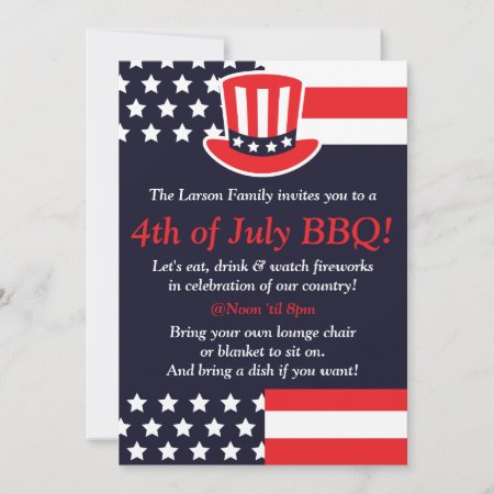 Red, White & Blue Party 4th Of July Invitations