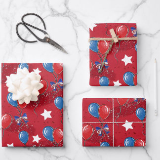 Red White Blue Party Wrapping Paper Sheets