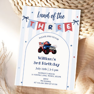 Red White & Blue Patriotic 3rd Birthday Invitation
