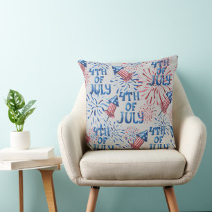 RED WHITE BLUE PATRIOTIC 4TH OF JULY FIREWORKS THROW PILLOW