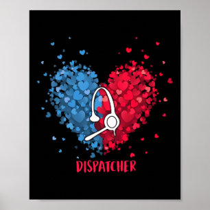 Red White Blue Patriotic 911 Dispatcher Heart 4th  Poster