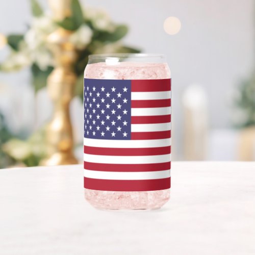 Red White  Blue Patriotic American Flag Can Glass