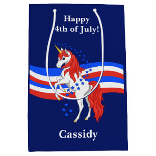 Red White Blue Patriotic American Unicorn Medium Gift Bag