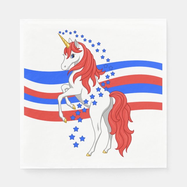 Red White Blue Patriotic American Unicorn Paper Napkins (Front)