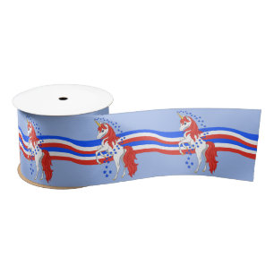 Red White Blue Patriotic American Unicorn Satin Ribbon