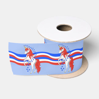 Red White Blue Patriotic American Unicorn Satin Ribbon