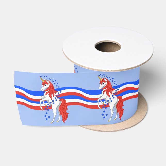 Red White Blue Patriotic American Unicorn Satin Ribbon (Spool)