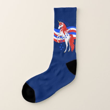 Red White Blue Patriotic American Unicorn Socks