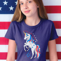 Red White Blue Patriotic American Unicorn T-Shirt