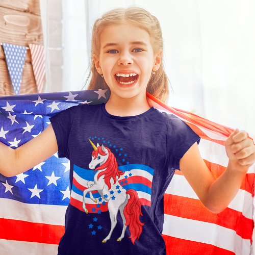 Red White Blue Patriotic American Unicorn T_Shirt