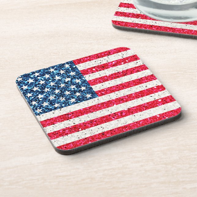   Red White Blue Patriotic American USA Flag Party Beverage Coaster (Left Side)