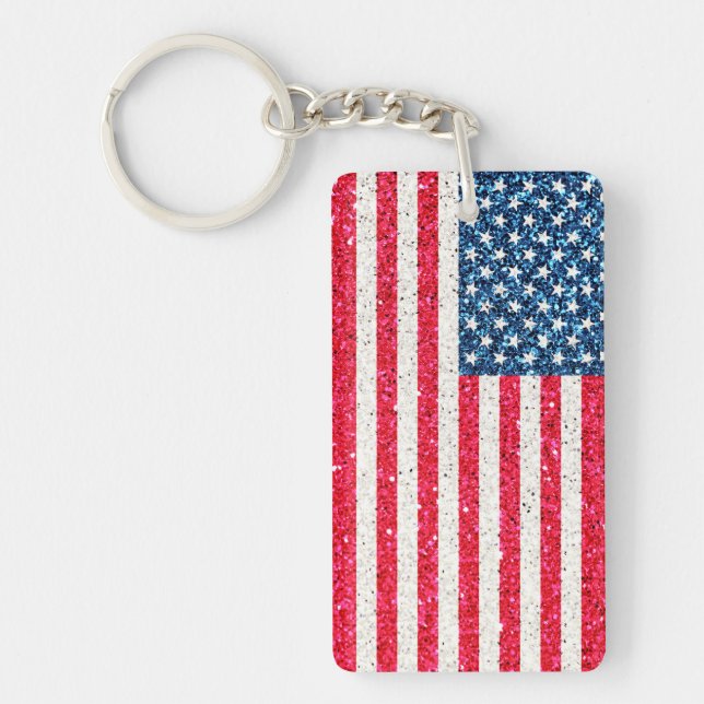   Red White Blue Patriotic American USA Flag Party Keychain (Front)