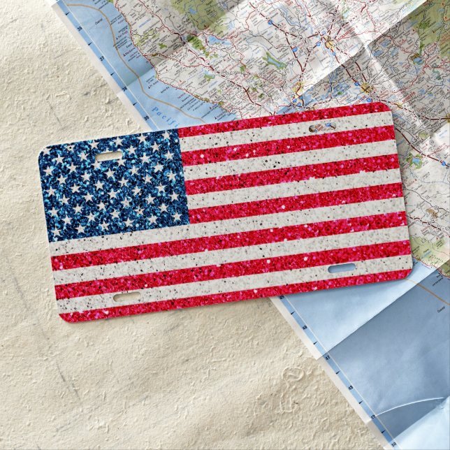   Red White Blue Patriotic American USA Flag Party License Plate (In Situ)