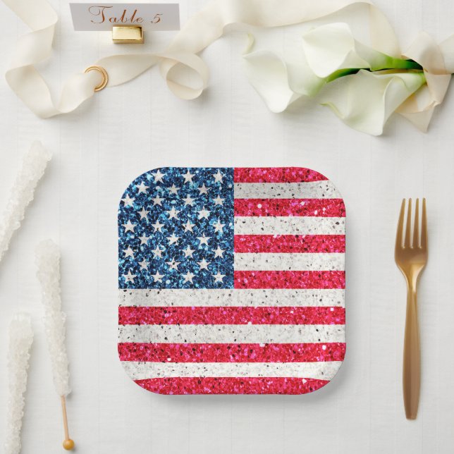   Red White Blue Patriotic American USA Flag Party Paper Plates (Wedding)