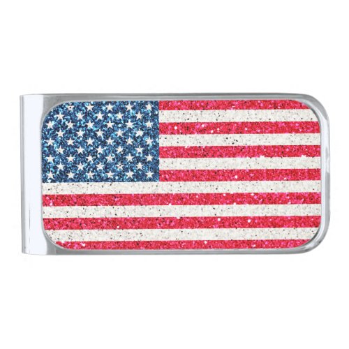   Red White Blue Patriotic American USA Flag Party Silver Finish Money Clip