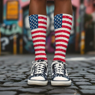 Red White Blue Patriotic American USA Flag Party Socks